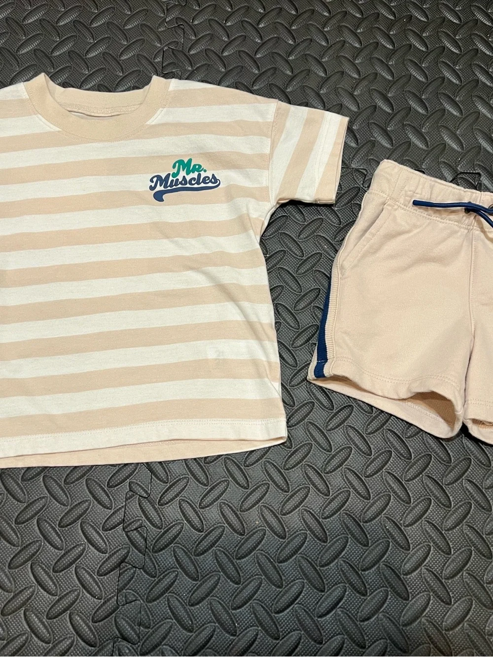 Carter's Beige & White Striped 'Mr. Muscles' Tee and Beige Shorts Set